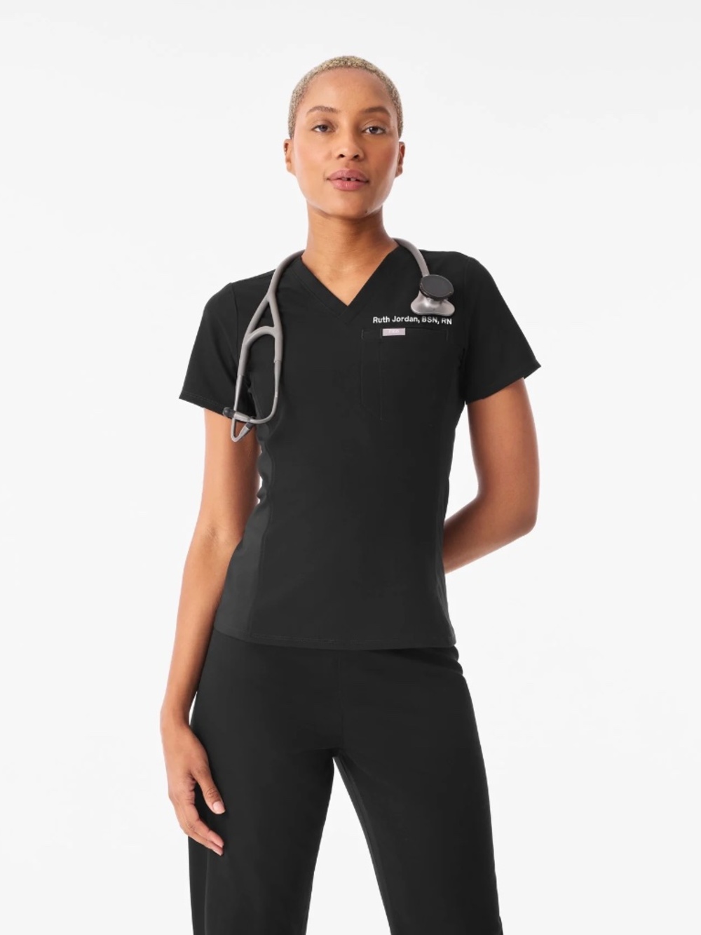 FIGS Women’s Everly Slim Scrub Top- Black- Size Small